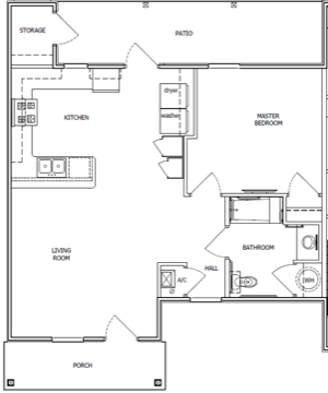 1 bedroom 1 bath floor plan at Renaud Place Townhomes
