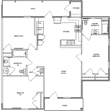 3 bedroom 2 bath floor plan at Renaud Place Townhomes