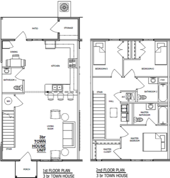 3 bedroom townhome 2.5 bath furnished design floor plan at Renaud Place Townhomes